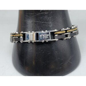 Inox Mens Reversible Stainless Steel Bracelet Gold or Silver & Black Size 7.5"